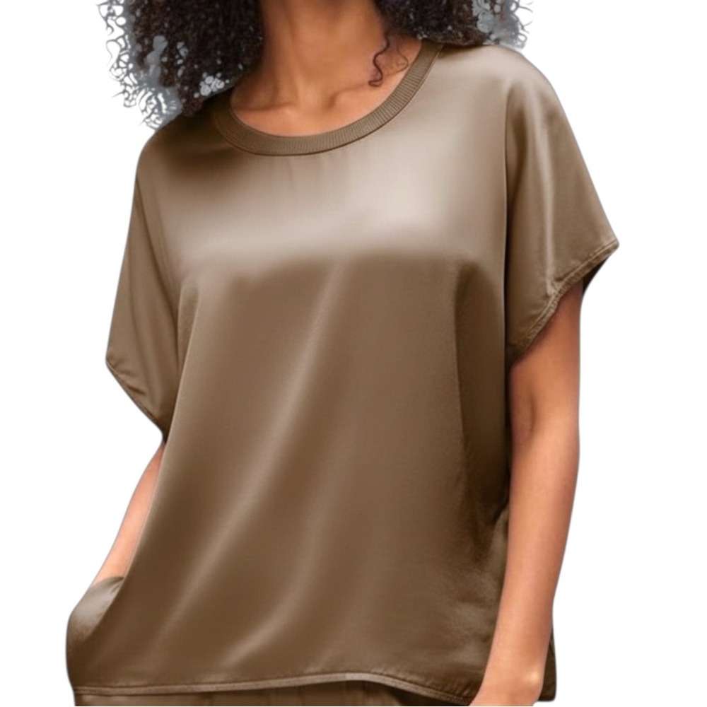 Michael Stars Satin Tee Beige Cement Short Sleeve Rayon Viscose Size S